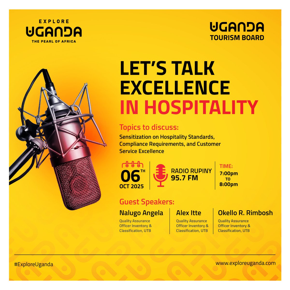 On Monday 6th Oct, the spotlight turns to Hospitality Excellence on Radio Rupiny 95.7 FM from 7:00–8:00 pm.

Our Quality Assurance team will lead the discussion on hospitality standards, compliance requirements, and customer service excellence.

Tune in and be part of the
