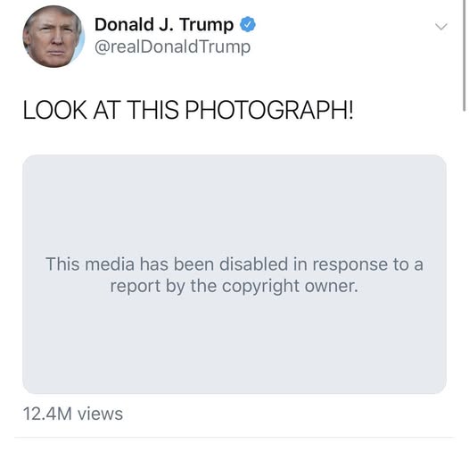 JesusChryslerII's tweet photo. Nickelback had Trump's video taken down for copyright infringement.
Trump got owned by Nickelback as the entire world laughs. https://t.co/jqIElPs8C7