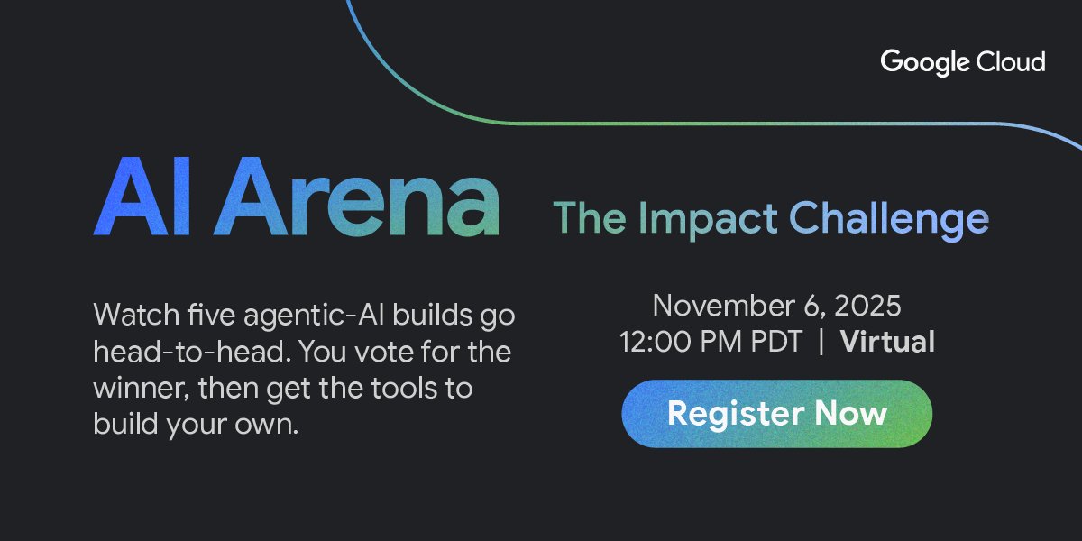 TechForge_Media's tweet image. Be the judge at Google Cloud’s Virtual #AI Arena (Nov 6)!

● Free training &amp;amp; certs
● 35 learning credits/month
● Connect w/ Google experts &amp;amp; recruiters
● See AI finalists pitch solutions to global challenges &amp;amp; vote live!

Check it out here: developer-tech.com/go/google-virt…