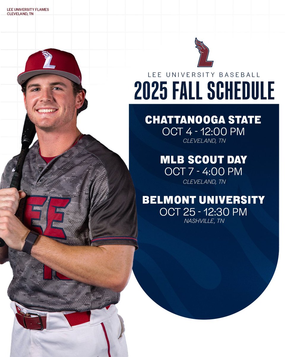 LeeUBaseball's tweet photo. First scrimmage of the fall is tomorrow at Noon at the Carp. We will see you then. #FiredUp https://t.co/0A0r7cJUry
