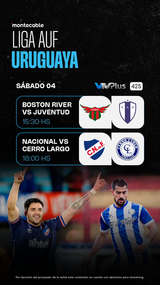 montecableuy's tweet image. Sigue la fecha 10 del Clausura 🔥

Boston y Juventud se enfrentan en el Campeones Olímpicos y Nacional recibe a Cerro Largo en el Parque Central 😎

Mirá el Clausura en Montecable y MCGoLive