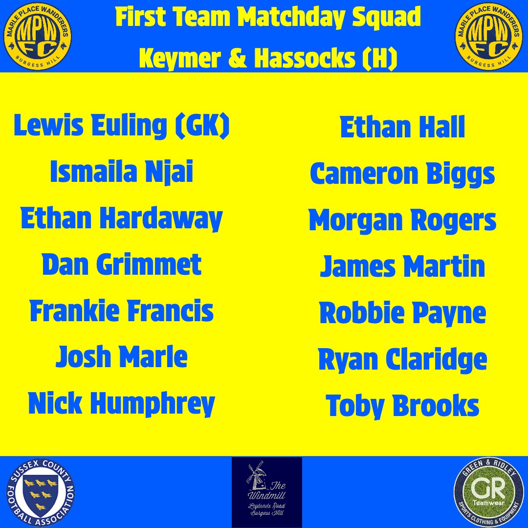 Our first team squad for tomorrow afternoon's clash at home to Keymer &amp; Hassocks at Burgess Hill Academy 💛💙