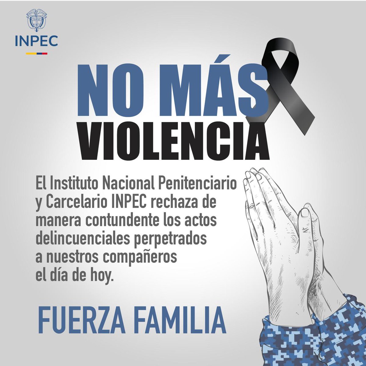 Nadie merece ser atacado por el uniforme que porta ni por la labor que cumple al servicio del país.
La violencia nunca será el camino. La vida y la justicia deben prevalecer.
#UnidosComoFamiliaINPEC