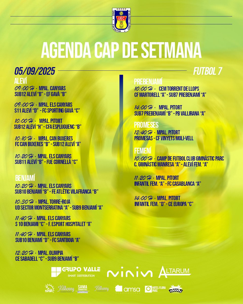 #FutbolBaseUEC | 🟡🔵

📅 Ja podeu consultar l'AGENDA cap de setmana FUTBOL BASE <a href="/uecastelldefels/">UE Castelldefels</a> (4-5 octubre 2025)

#SomHiGrocs #SomHiGrogues #PlanterUEC