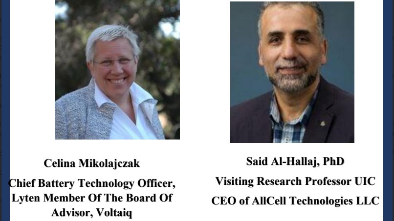 ECS_UMich's tweet photo. Join our networking dinner with Celina Mikolajczak (Chief Battery Technology Officer at Lyten) and Said Al-Hallaj, PhD (CEO of AllCell Technologies)! Gain invaluable insights, ask burning questions, and network directly with experts shaping the future of battery technology. 🔋 https://t.co/5mFSYYNMV3