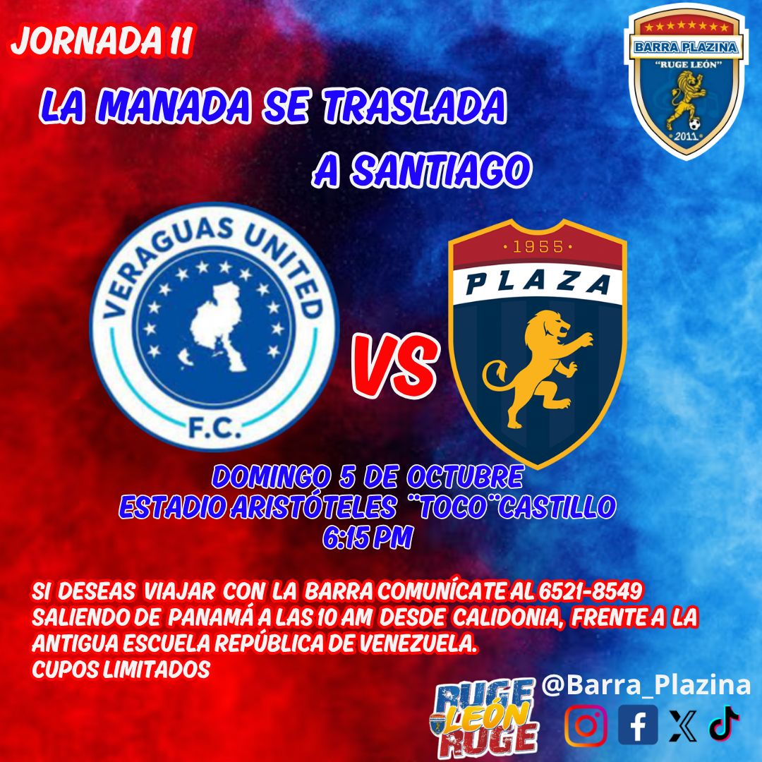 Nos vamos para Santiago-Veraguas 🦁 si quieres viajar con nosotros escribe y separa tu cupo al celular  6521-8549, cupo limitados, demuestra tu amor y pasión por <a href="/cdplazaamador/">CD Plaza Amador</a> y ven alentarlos y apoyarlos 🦁💪💙❤⚽️🇵🇦 <a href="/LPFpanama/">LPF TIGO</a> <a href="/fepafut/">FEPAFUT</a>