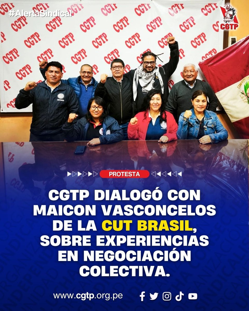 CGTP sostuvo diálogo con Maicon Vasconcelos de la CUT Brasil y compartió experiencias en negociación colectiva
La CGTP saluda esta visita que reafirma y fortalece la solidaridad internacionalista.
#AlertaSindical #Labor #CUTBrasil #solidaridad