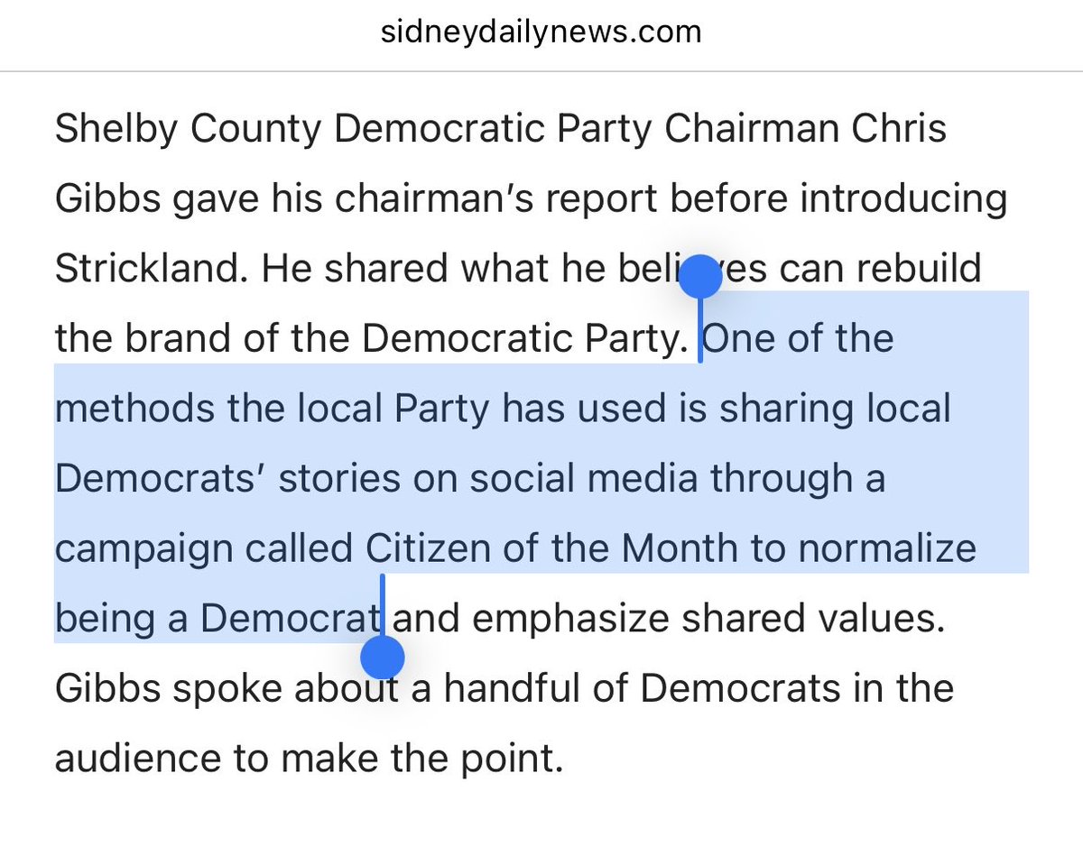 “One of the methods the local Party has used is sharing local Democrats’ stories on social media through a campaign called Citizen of the Month to normalize being a Democrat.”

😅 I’ll give this to them. At least they know people don’t think they are normal.