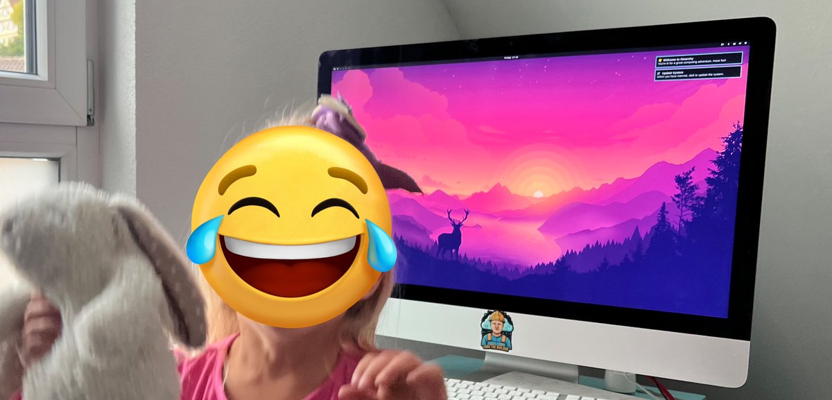 ebbo's tweet image. I think a 4 year old, putting some new life into an old iMac is a new record for #Omarchy @OmarchyLinux @dhh