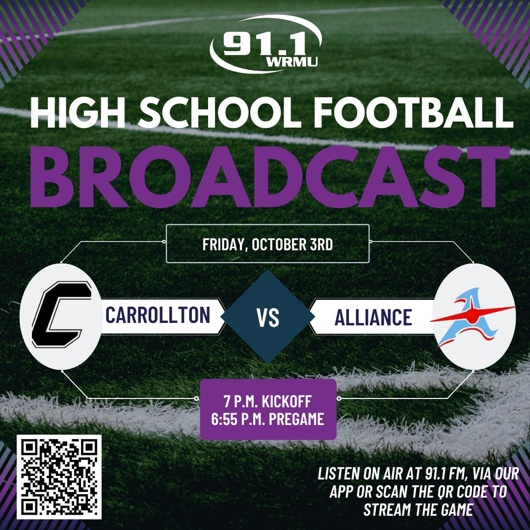 WRMU_sports's tweet photo. It's time for Friday Night Lights!

@CarrWarriorFB comes into the matchup 3-3 (1-0 EBC) and @AviatorFootbal1 heads in as the hosts with a 5-1 (1-0 EBC) record!

Tune in at 6:55 today to 91.1 WRMU for full game coverage and to see which Eastern Buckeye team remains undefeated! https://t.co/ZZv0J2Tm9D