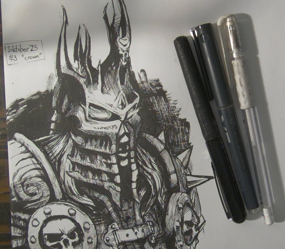 #Inktober2025 Days 1-3. Decided to take part this year. Mostly direct Pentel Pocket Brush without underdrawings