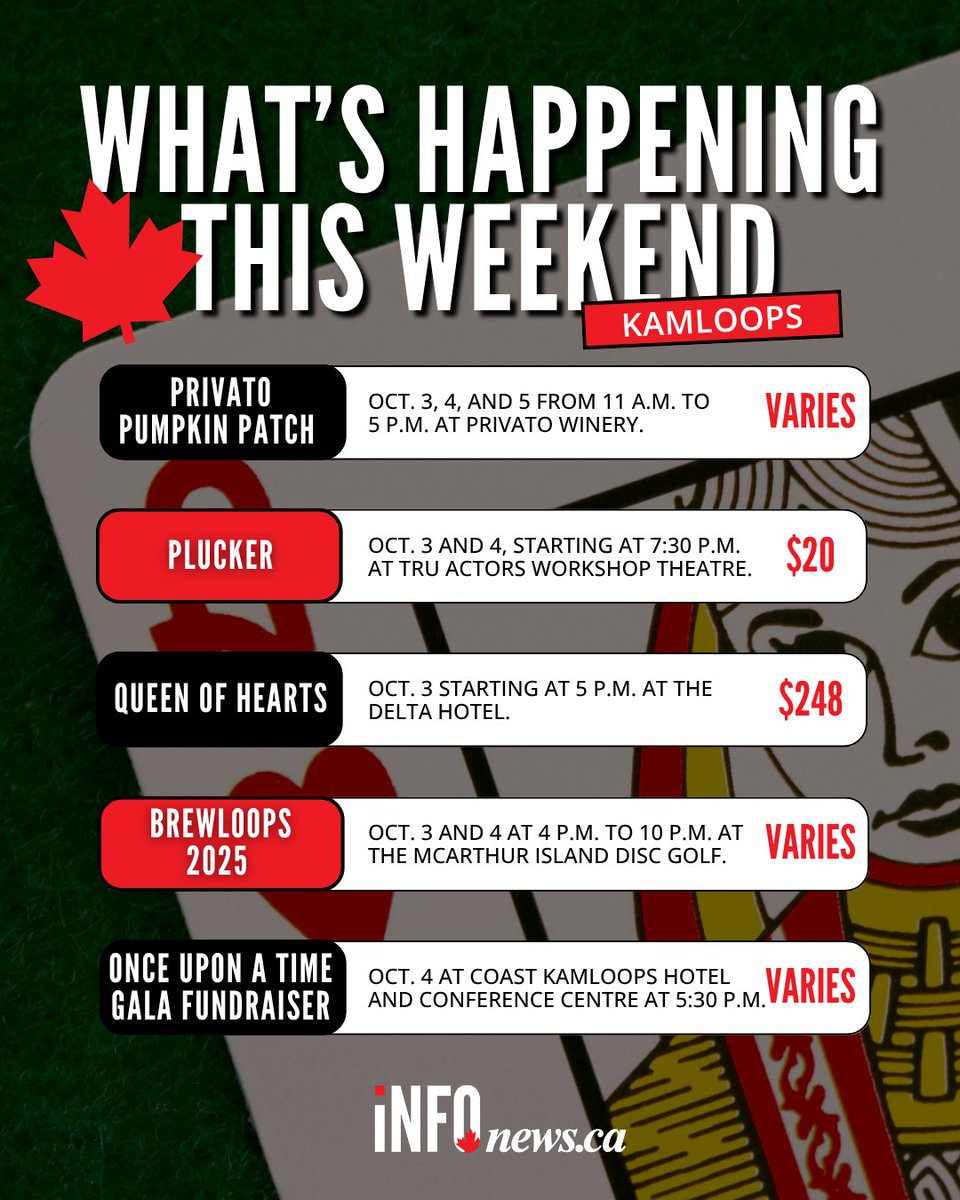 What are your plans for this weekend? 🤔

Check out all events: infonews.ca/news/7372194/w…

#localnews #kamloops