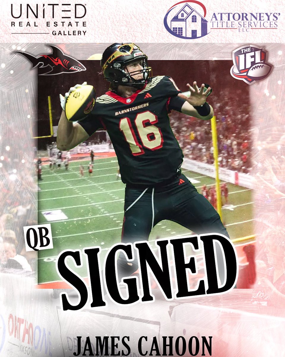 UNITED REAL ESTATE GALLERY and ATTORNEYS’ TITLE SERVICES Official Player Signing:
Sharks sign QB James Cahoon for the 2026 season.