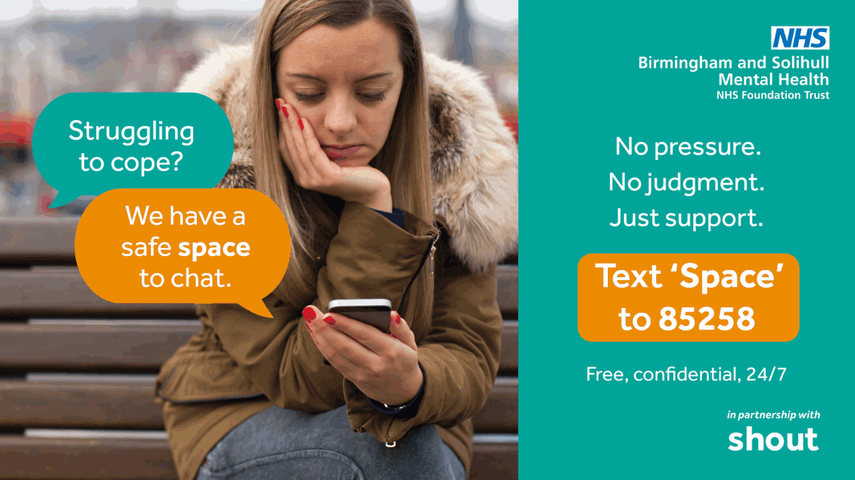 You deserve support.
Whether you're feeling low, anxious, or just need someone to talk to—help is here.
Text ‘Space’ to 85258 for free, confidential mental health support, available 24/7 in Solihull.
You're not alone. 💙
#MentalHealthMatters #solihull #TextSupport #space85258
