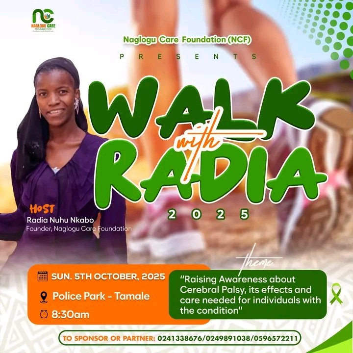 Northern Ghana 
"Walk with Radia" comes off on Sunday, October 5th 2025. This health walk to mark the World Cerebral Palsy Awareness Day which happens to be 6th October.