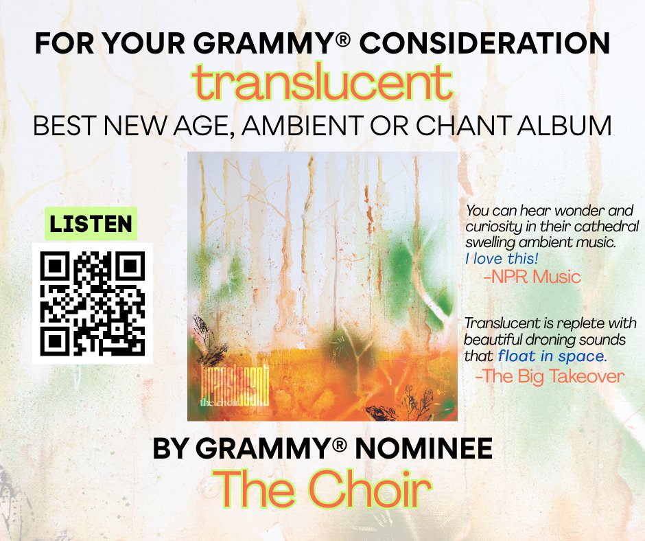 It’s been nearly 25 years since we received our GRAMMY® nomination for Flap Your Wings. We’ve submitted Translucent for consideration in the entry round for Best New Age, Ambient, or Chant Album. First-round voting opens today - October 3rd. For Your Consideration.