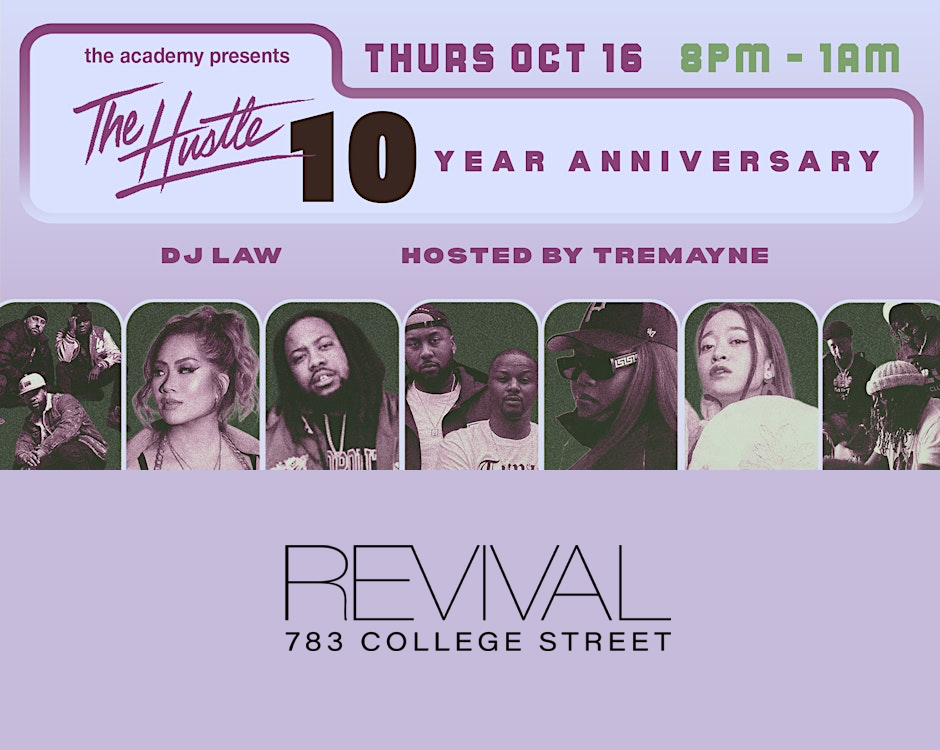 Revival Event Venue (@revivalbarevent) on Twitter photo A celebration of 10 years of The Hustle concert series. The longest running concert series in Canada featuring hip hop and R&B artists. Oct 16th at <a href="/RevivalBarEvent/">Revival Event Venue</a>.
Details: revivaleventvenue.ca/event/the-hust…
<a href="/CityFidelia/">City Fidelia</a> @academypresents <a href="/CharlieNoiir/">Charlie Noíír</a> <a href="/djlaw3000/">DJ LAW</a> <a href="/freekeysha/">Keysha Freshh</a> <a href="/itsRUNXGUN/">RUNXGUN</a> A celebration of 10 years of The Hustle concert series. The longest running concert series in Canada featuring hip hop and R&B artists. Oct 16th at <a href="/RevivalBarEvent/">Revival Event Venue</a>.
Details: revivaleventvenue.ca/event/the-hust…
<a href="/CityFidelia/">City Fidelia</a> @academypresents <a href="/CharlieNoiir/">Charlie Noíír</a> <a href="/djlaw3000/">DJ LAW</a> <a href="/freekeysha/">Keysha Freshh</a> <a href="/itsRUNXGUN/">RUNXGUN</a>