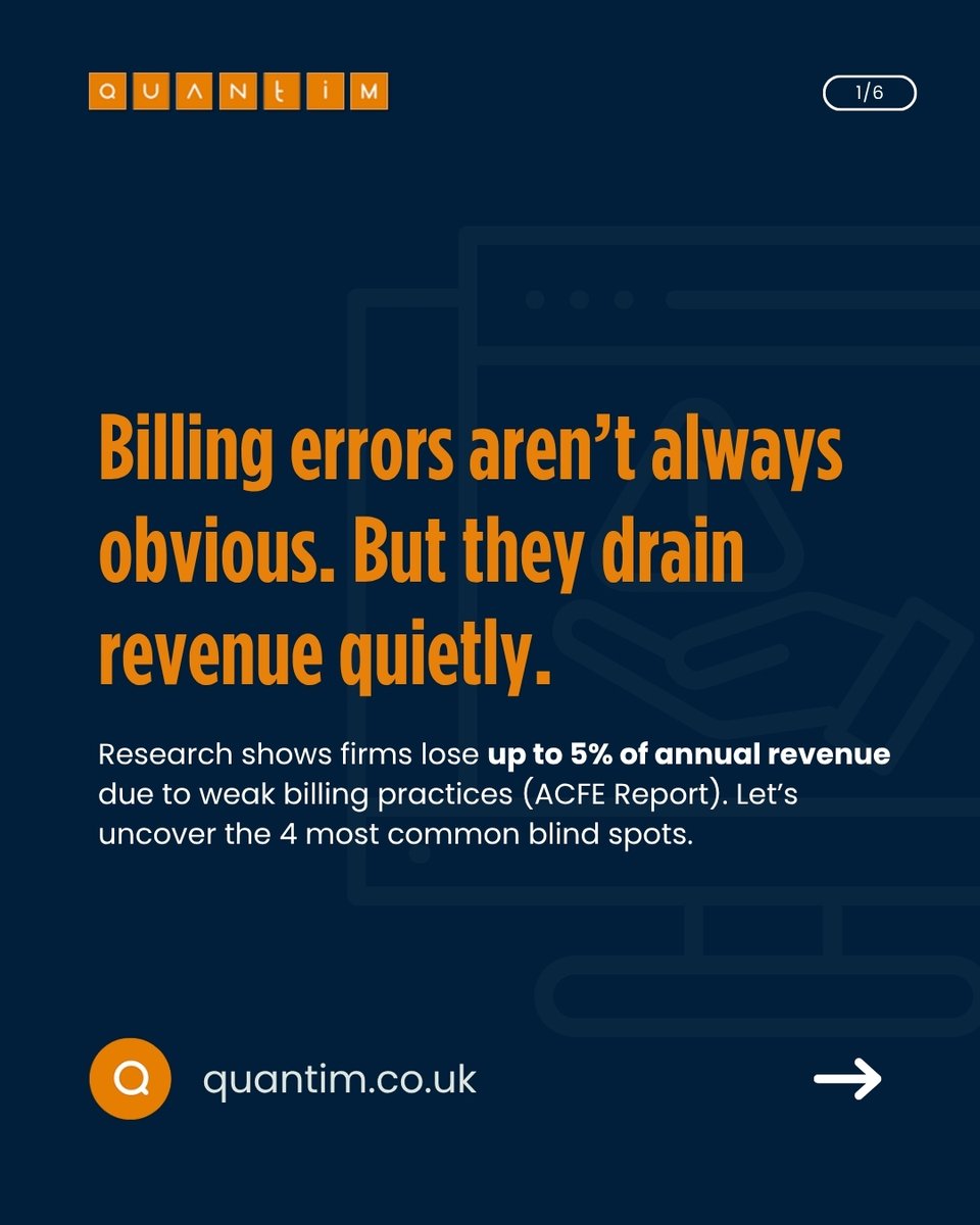 quantimtech's tweet image. 4 billing blind spots that cost firms BIG money 💸
Quantim helps you spot them before they drain your revenue.
✨ Swipe to reveal the 4 blind spots!
#BusinessTips #SmartBilling #WorkSmarter #UKBusiness #ProjectSuccess #Quantim
