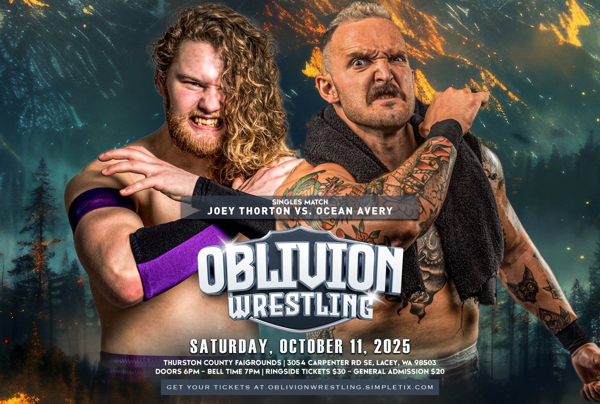 MATCH ANNOUNCEMENT
Ocean Avery makes his return to Oblivion to go to battle against Joey Thorton! Two men who will regularly walk towards destruction and never give an inch but only one can win!
General Admission seating is still available so 
head to OblivionWrestling.SimpleTix.com to