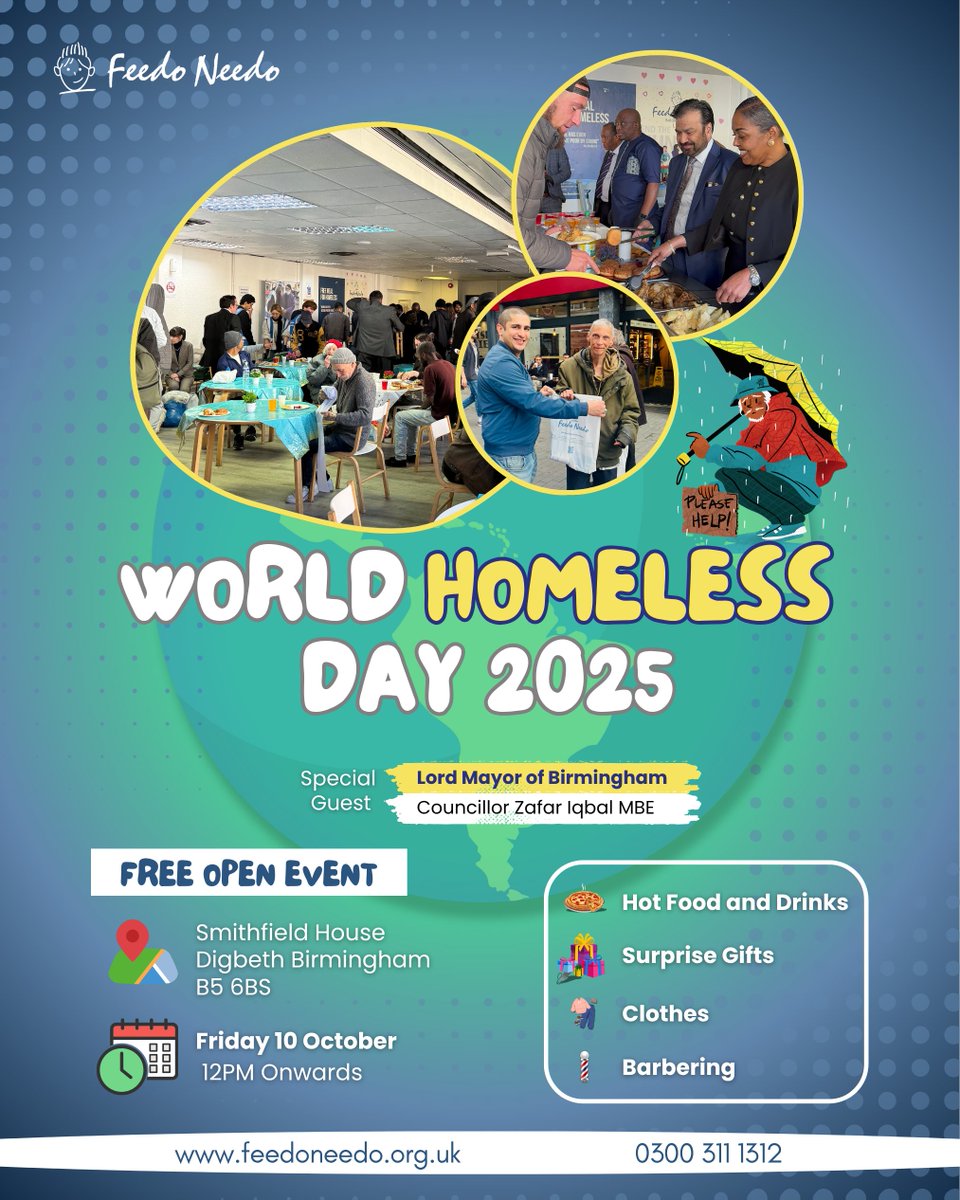 🌍Join us in supporting World Homeless Day!🌍

Next Friday, we’re continuing our mission at Smithfield House in Birmingham, shining a light on the importance of ending homelessness. From food and toiletries to clothing and free barbering services, we’ll be providing essential