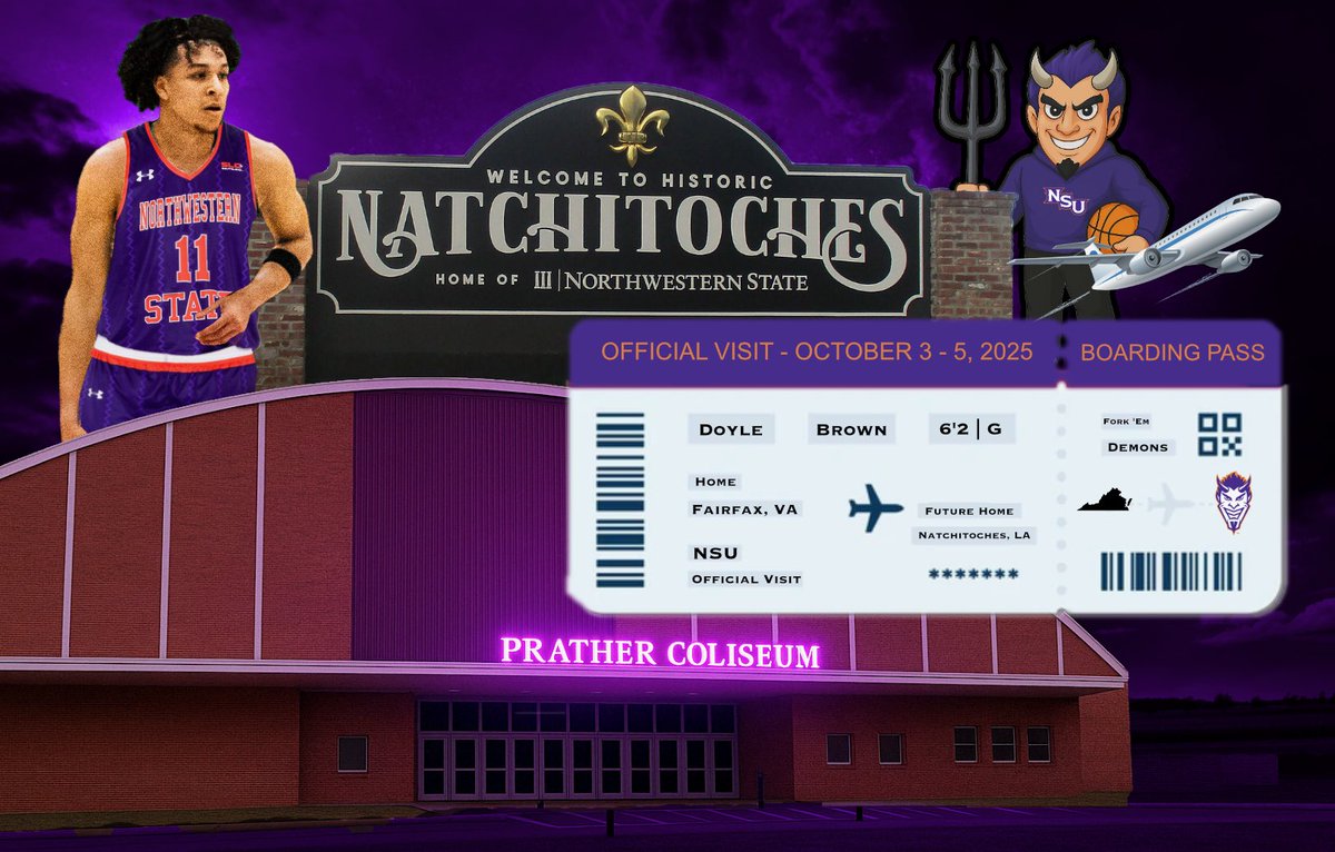 Our guy <a href="/doylebrown_/">doyle brown🌑</a> begins his Official Visit to Nortwestern State <a href="/CoachCabrera13/">Rick Cabrera</a> <a href="/NSUDemonsMBB/">NSU Basketball</a> <a href="/CoachHarkins/">Hayden Harkins</a> 
Thank you for hosting our guy!