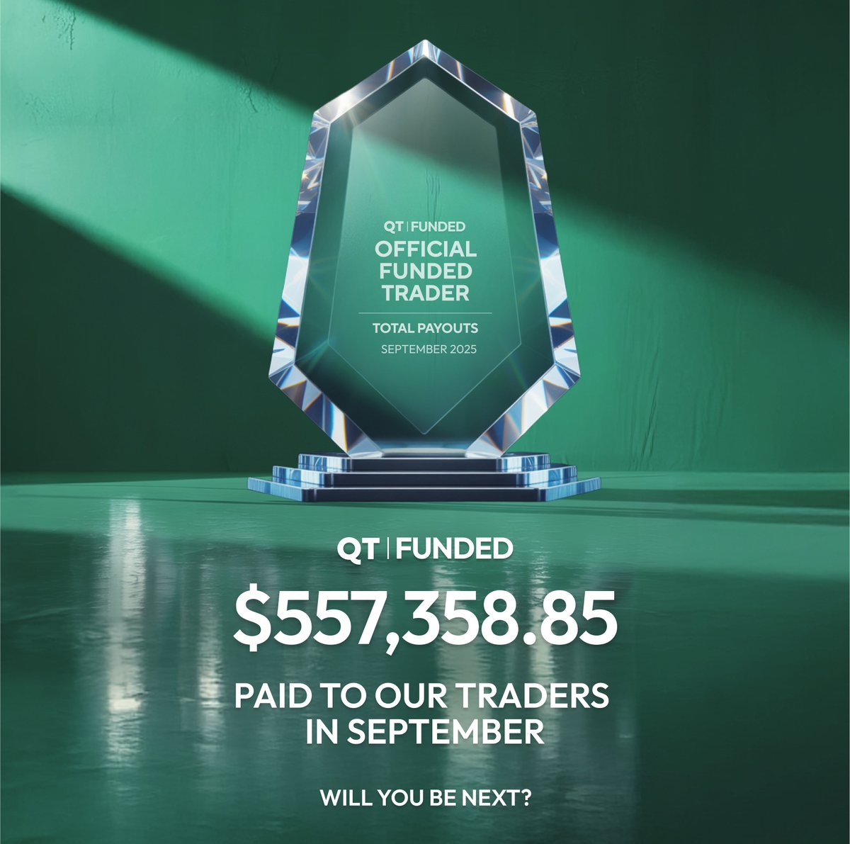 QtFunded's tweet image. SEPTEMBER PAYOUTS: $557,358.85
Over half a million dollars paid to our traders in just one month.
Will you be in October's payout announcement?
#TheFutureOfTrading #QTFunded