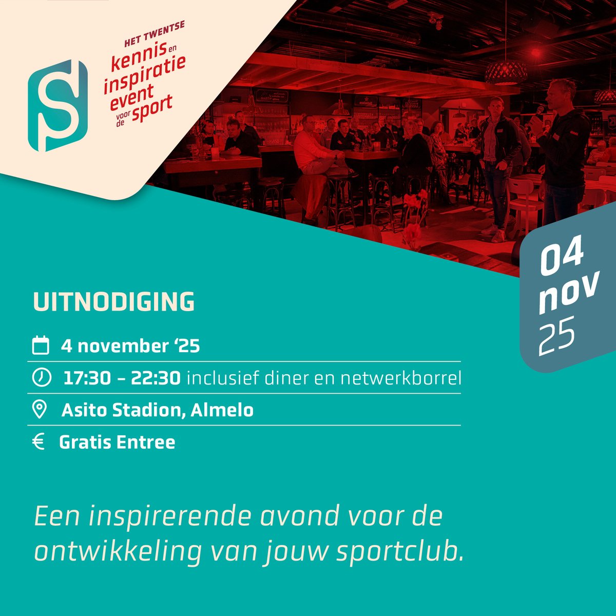 🏟️ Twentse Kennis &amp; Inspiratie Event voor de Sport

Ben jij sportbestuurder, commissielid, kaderlid of ondernemende sportaanbieder? Dan mag je dit gratis event niet missen! 💪

👉 Bekijk het programma en meld je aan via: sportnetwerkoverijssel.nl/tkie-2025