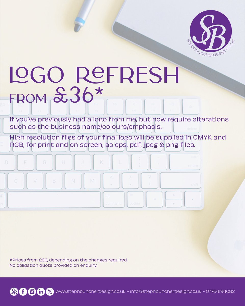 SBuncherDesign's tweet image. If you’ve previously had a logo design or a logo redraw from me, but now require alterations to the logo, such as the business name/colours/emphasis, this could be the service for you!

#logorefresh #logoupdate