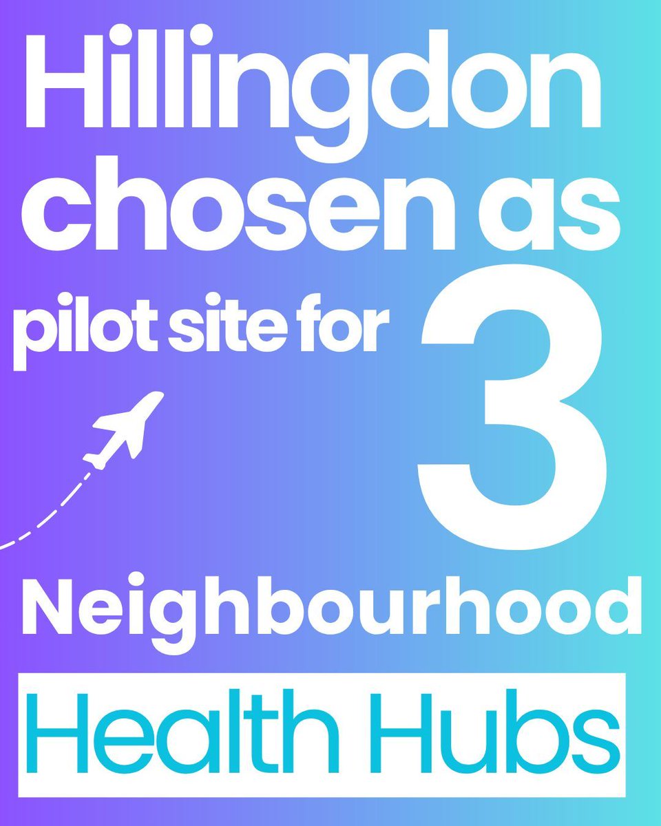 More great news for our borough!
 
The Government has chosen Hillingdon as a pilot site for the new Neighbourhood Hub health scheme.️
 
These 3 new Neighbourhood Hubs will mean:
✅ Care closer to home 
✅ Fewer trips to hospital 
✅ Reduced barriers to accessing health services
