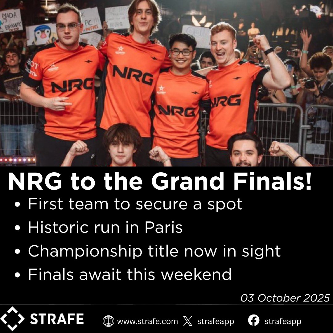 🚨 <a href="/NRGgg/">NRG</a> are the first team through to the Grand Finals at #VALORANTChampions Paris! 🏆

A historic run as they lock in their shot at the title. 🔥