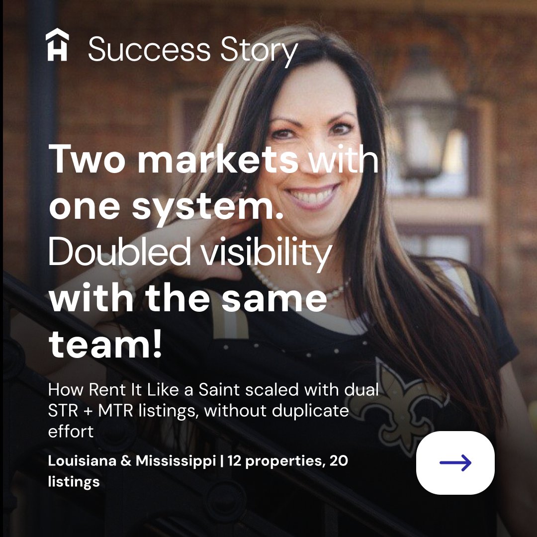 hostfully's tweet image. 📍 2 states
🛏️ 20 listings
⚙️ 1 system

Candice Menard scaled Rent It Like a Saint using Hostfully’s:
Listing duplication
Calendar sync
Guest automation + reporting

📖 hostfully.com/case-studies/r…
#STRtech #VacationRentalPros