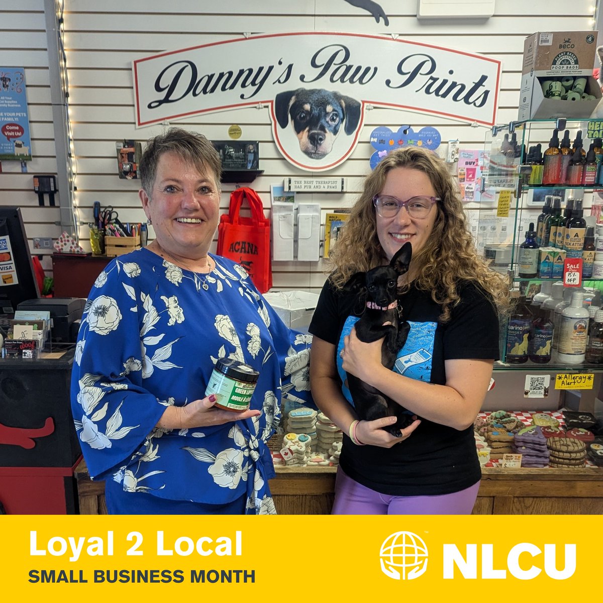 NLCU's tweet image. Branch Manager, Janice, went to Danny&apos;s Paw Prints in Corner Brook for our #Loyal2Local initiative, where she got some goodies for her dog, Bentley.  Thank you Janice for supporting local.

#ShopLocal #SmallBusinessMonth