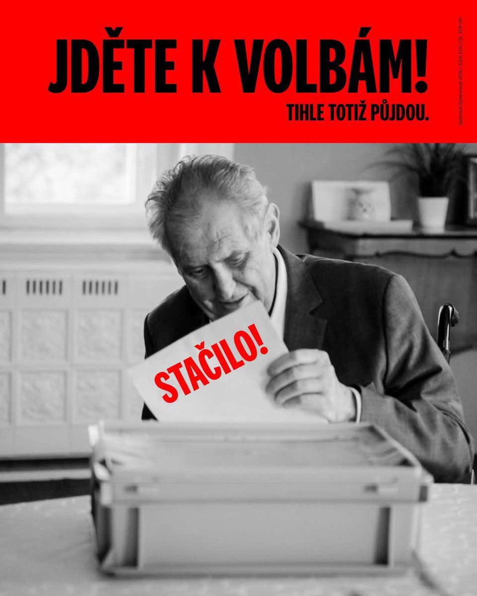 Vážení přátelé, 
běžte, prosím, k volbám. Člověk na fotce a jemu podobní rozhodovali o směřování této země až příliš dlouho. Celou dobu jim střelka na kompasu ukazovala východ. Jeho dnešní hlas pro bolševiky schované pod STAČILO je hlasem pro Vladimira Putina a všechny, kteří to