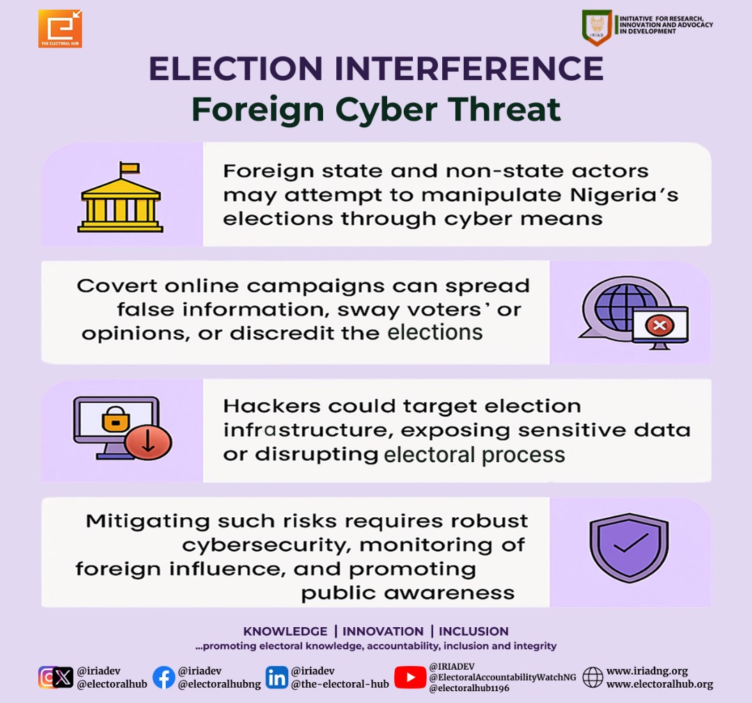 Election Interference: The Foreign Cyber Threat

In today’s interconnected world, foreign state and non-state actors may try to manipulate Nigeria’s elections using cyber tactics.

From fake news campaigns designed to sway voters, to hacking attempts that target electoral