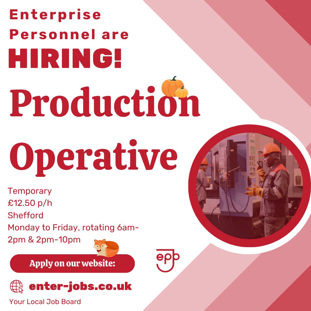 EnterJobs's tweet image. Enterprise Personnel&apos;s client are seeking a Production Operative in Shefford.
Apply now via our website! 

#processoperative #machineoperator #MachineOperatorJobs #ProductionJobs #productionindustry #productionline #manufacturingjobs #manufacturingindustry #shefford #bedfordshire