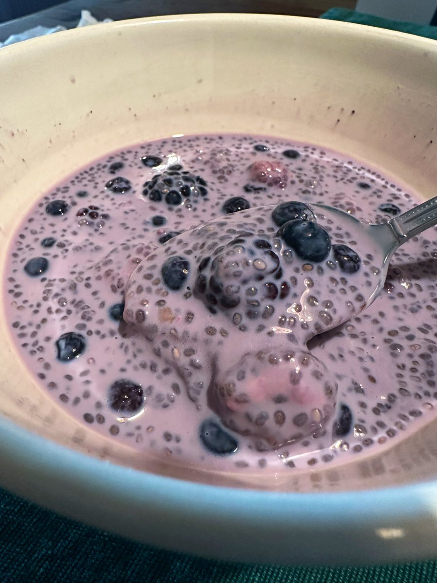 free_style_chef's tweet image. I still haven’t gone grocery shopping… so I’m starting to get creative with what I have at home. 

Strawberry protein shake + chia seeds + frozen berries (raspberry, blackberry, blueberry) makes for a tasty and a pretty breakfast bowl! 

#brekkie #highprotein #fiber