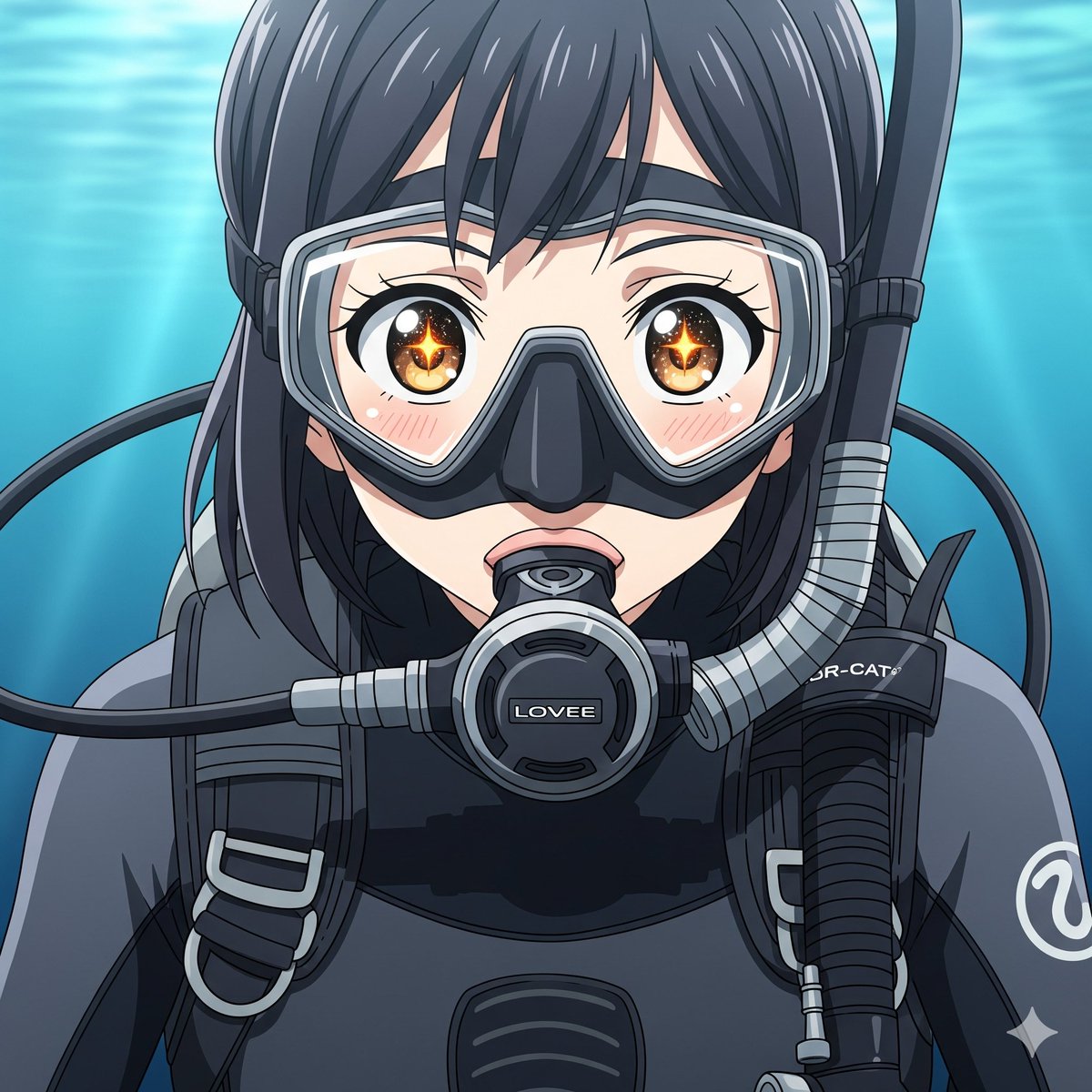 オリジナル生成《Gemini》 マスク越しに見たスキューバダイビング中の