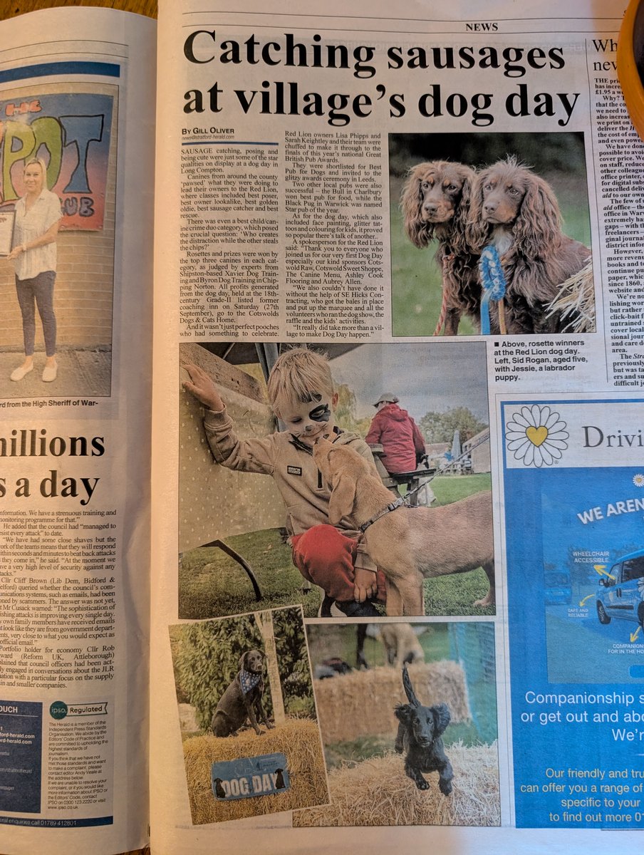 RedLionLongComp's tweet image. The Red Lion made it to pg 3 of the @stratfordherald today thanks to last weekend's Dog Day and reaching the finals of Best Pub for Dogs at the #GreatBritishPubAwards 🥰