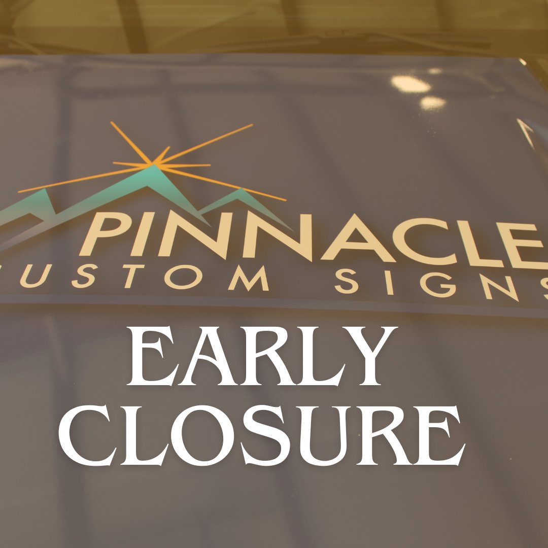 PinnacleCstmSgn's tweet image. We will be closing at Noon Today. We will reopen at 8:00 AM Monday, October 6th. Enjoy your weekend! #weekend #timeoff #early #georgia #signs #signshop #customsigns