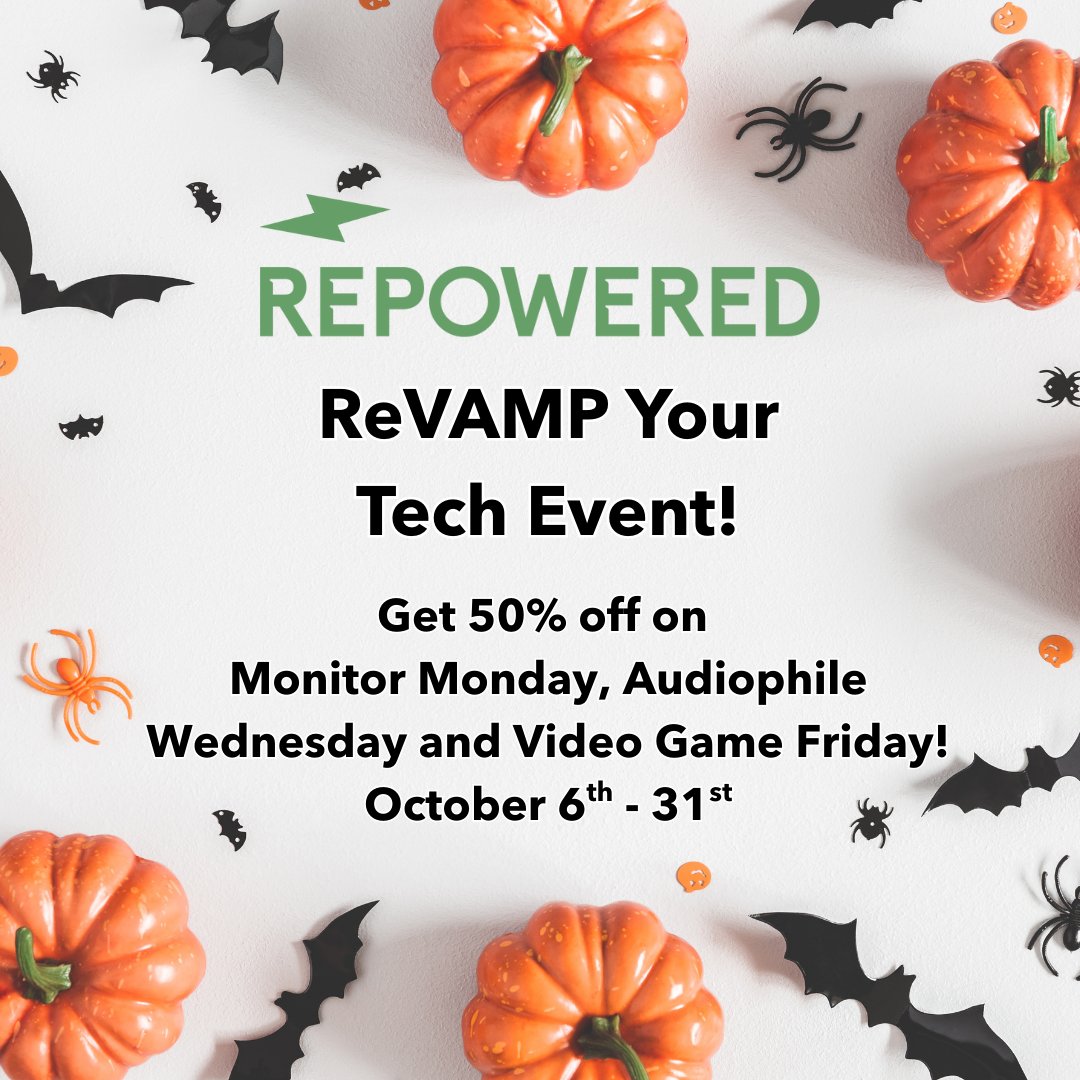 getrepowered's tweet image. Repowered&apos;s ReVAMP Your Tech Event starts on Monday!
Add an additional 20% off on our already existing Weekly Deals, that&apos;s 50% off on Monitor Monday, Audiophile Wednesday and Video Game Friday!
Shop In-Store or Online at hubs.la/Q03Lc0xr0!
#GetRepowered #SecondChanceTech