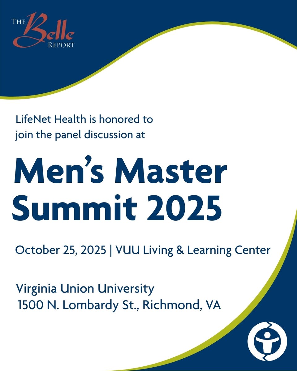 Men’s Master Summit
Oct 25 | 9 AM–5 PM
VUU Living &amp; Learning Center, Richmond, VA

LifeNet Health joins a powerful day for boys, teens &amp; men—covering fatherhood, mental health, careers &amp; more.

Register: hubs.ly/Q03L1hMs0

#MensMasterSummit #LifeNetHealth #MentorshipMatters
