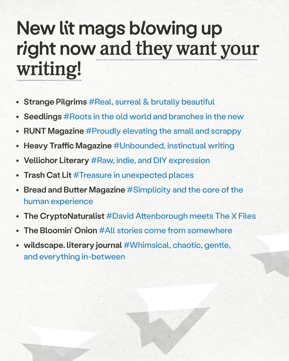 chillsubs's tweet image. It’s always hard to start up a new lit mag and get momentum, but we think these folks have cracked the code 💥💪 Here’s 10 amazing places to submit if you want to support publications that are coming into the spotlight!

chillsubs.com/lists/new-lit-…