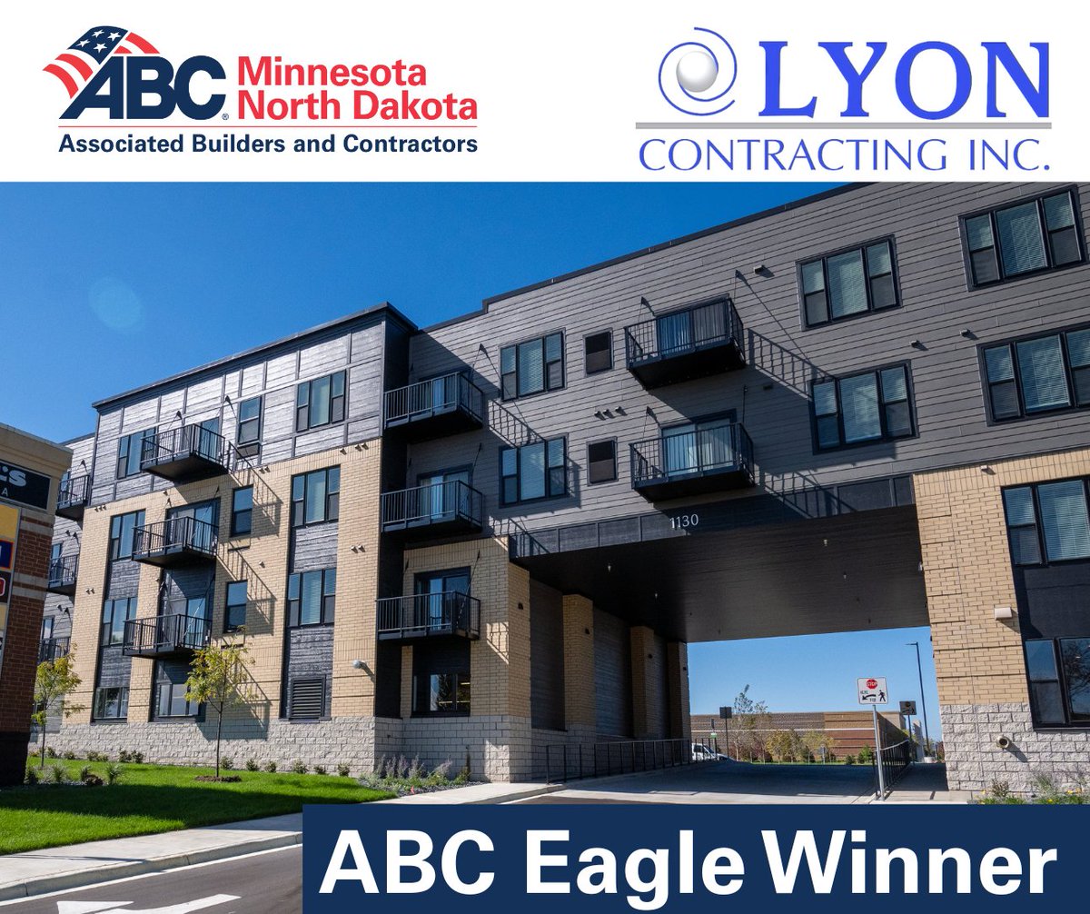 Recognizing Lyon Contracting, Inc. for their Multi-Family Eagle Award win! The Plaza at Hazeltine Apartments showcases excellence in residential construction.  #ABCMNND #ResidentialConstruction #ABCMeritShopProud