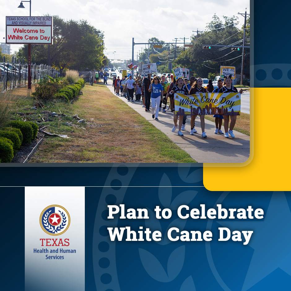 TexasHHSC's tweet image. HHSC will join the Texas School for the Blind and Visually Impaired to celebrate White Cane Day on Oct. 15. 

The day highlights the white cane as a symbol of independence and empowerment for people who are visually impaired. 

Learn more: bit.ly/4pNKeIN

#WhiteCaneDay