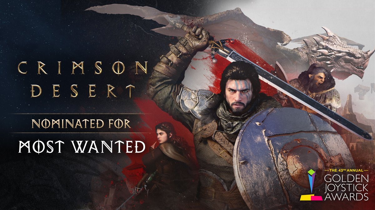 #CrimsonDesert has been nominated in the Most Wanted category for the <a href="/GoldenJoysticks/">Golden Joysticks</a> Awards 2025! 🙌

If you're just as excited for March 19 as we are, we would love to have your vote ➡️ goldenjoysticks.com