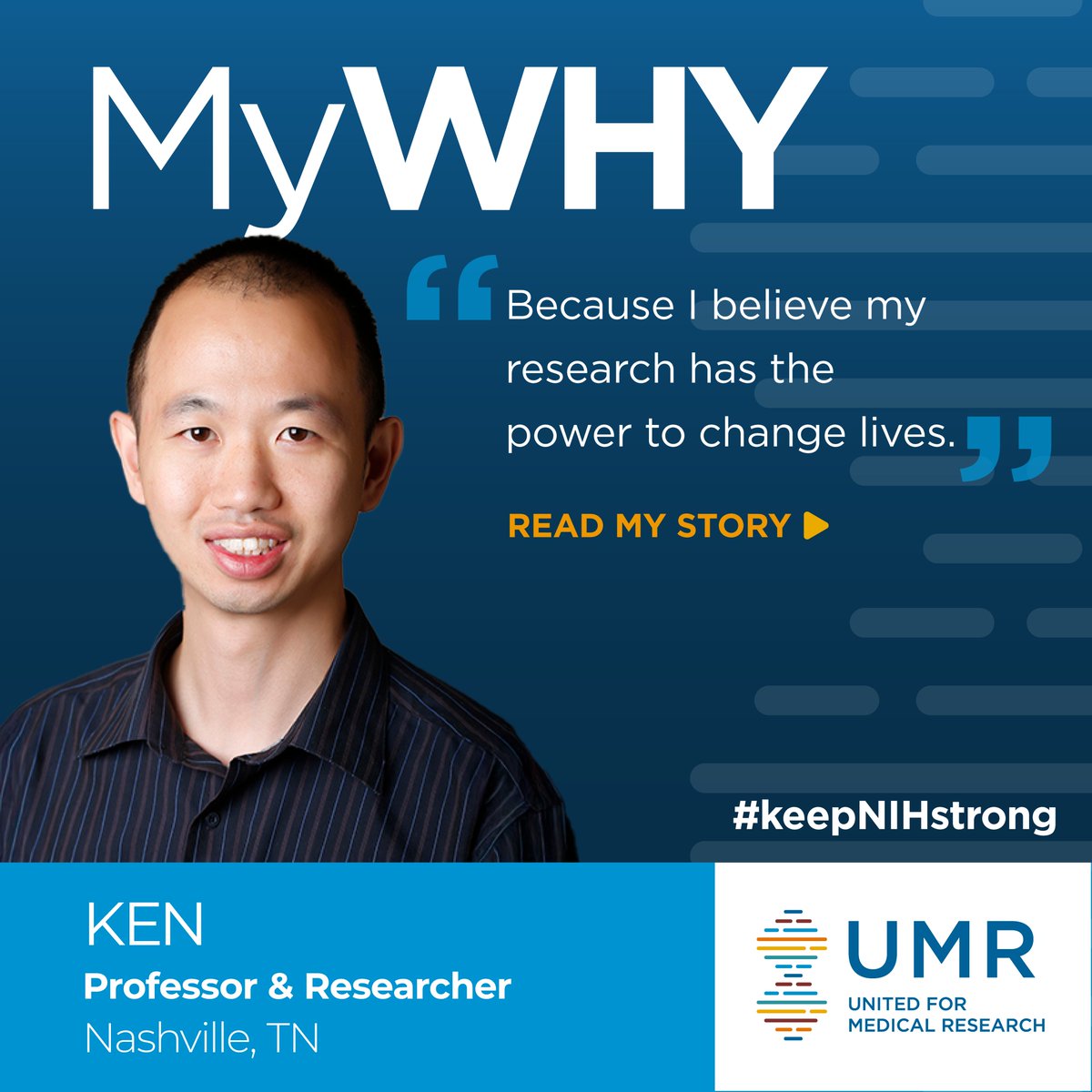 UMR4NIH's tweet image. For Ken Lau it’s simple – his #MyWHY is: “because I believe my research has the power to change lives.”

@NIH funding supports this passion.

Read his story: unitedformedicalresearch.org/my-why/#Ken-Lau

#keepNIHstrong

@Vanderbilt_GR