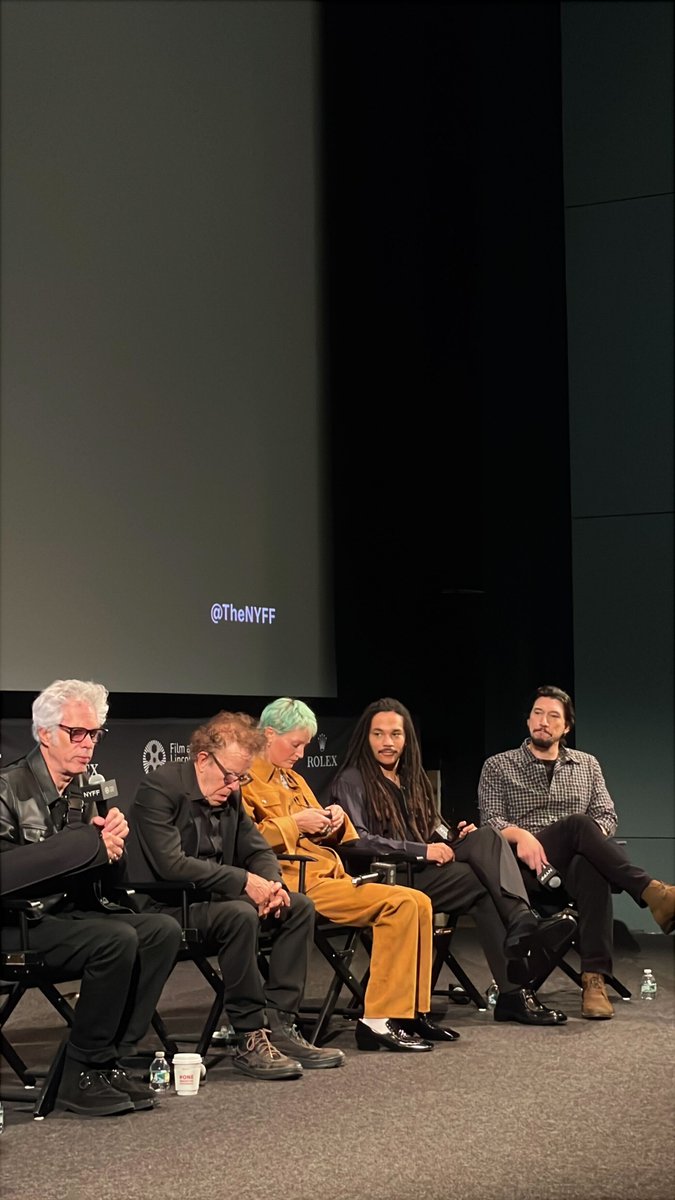 TheNYFF's tweet photo. "I always have a haphazard way of writing, where I'm gathering ideas without knowing the overall structure yet but knowing the actors I'd like to work. I wanted to see Tom Waits as Adam Driver's father. I love @Jeopardy and thought, 'oh wow, wouldn't that host Mayim Bialik be good [in this film?]'" - Jim Jarmusch