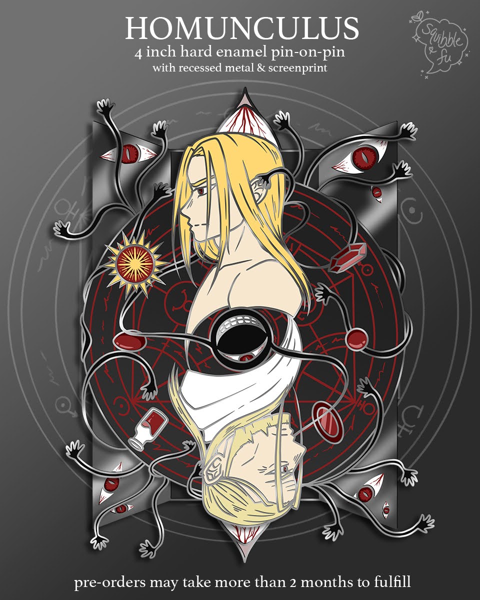 squibblefu's tweet image. PO FMA Back Quotes - Seven Deadly Sins + Restocks ♥️
-
HAPPY FMA DAY! ✨Completing the series with all the sins, and a SPECIAL "Father" Homunculus pin-on-pin 😌
-
Set price only during PO, Father LE to PO amt!
-
RTs appreciated! 🙏
-
#FMADay #fma #FMAB #FullmetalAlchemist