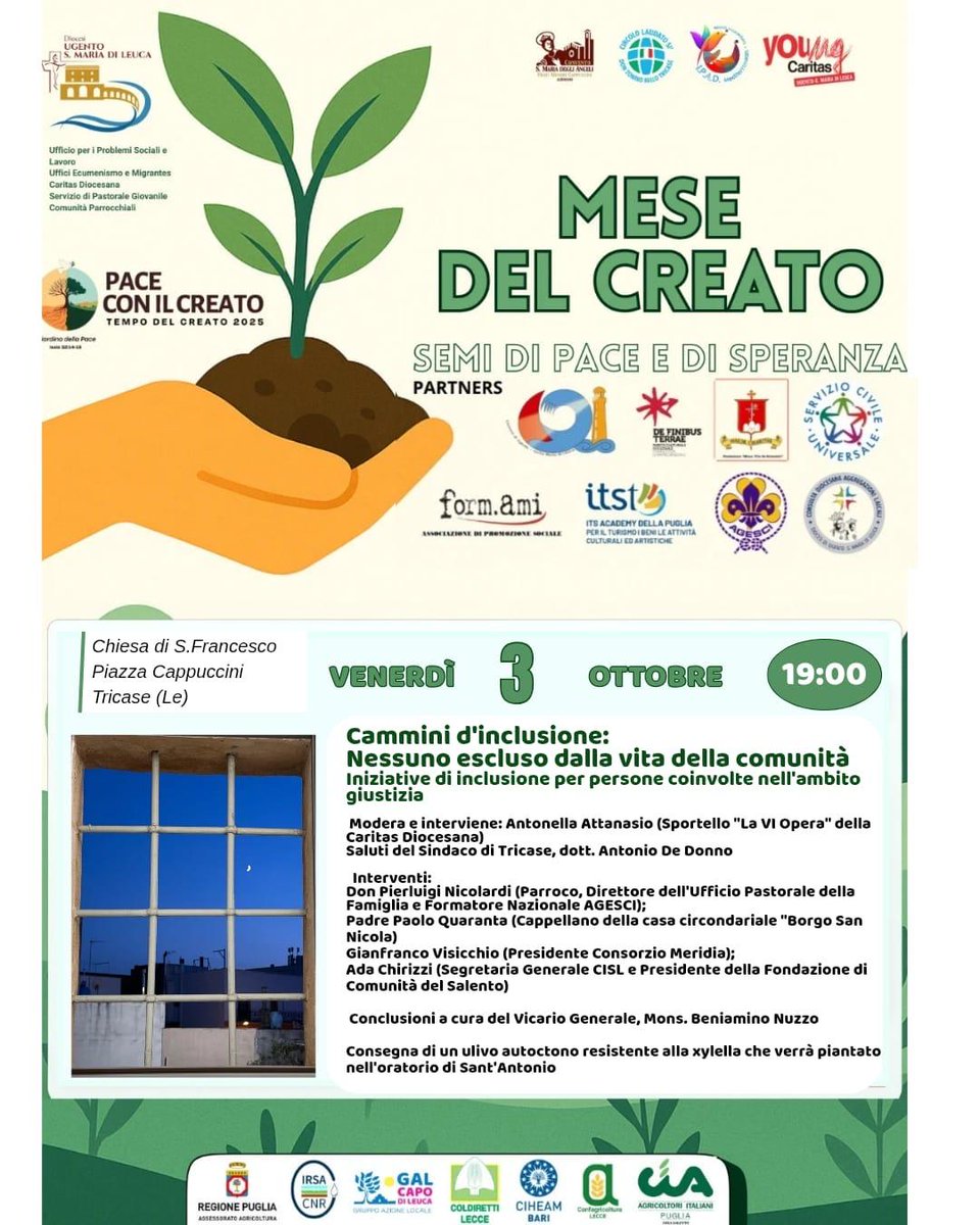 CislLecce's tweet photo. #3ott Oggi partecipiamo a #Tricase al convegno intitolato "Cammini di inclusione: nessuno escluso dalla vita della comunità" promosso dalla @DiocesiUgento nell'ambito del "Mese del Creato". Insieme per promuovere azioni concrete rivolte all'#inclusione e alla #giustizia sociale. https://t.co/YvPzbniUC7