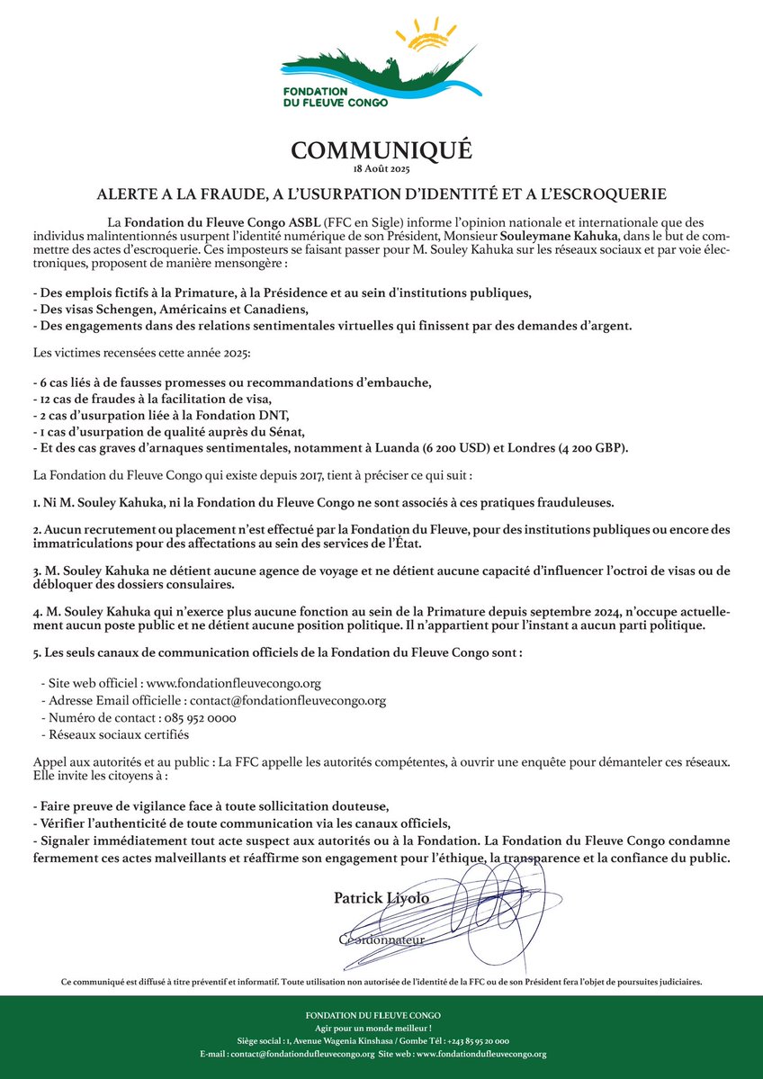 ⚠️ Mise en garde contre les arnaques et escroqueries !!!
Je reviens encore une fois sur notre communiqué du 18 Août dernier.

Des individus usurpent mon identité pour proposer de faux services :
- Offres d’emploi... 
- Recommandations à la Primature où je n'ai plus été depuis